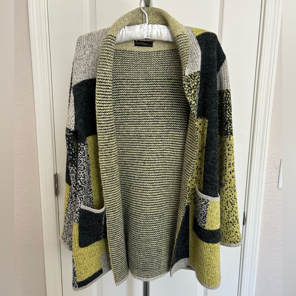 Cardigan Sweater Christine Phillipe Black Grey Yellow/Green